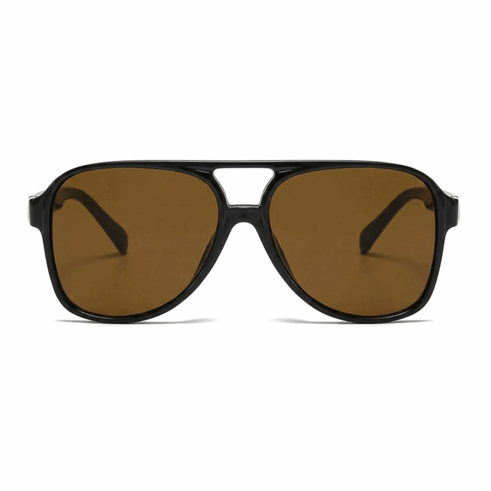 Onyx Black aviator sunglasses with solid Dark Umber lenses for maximum sun blocking.