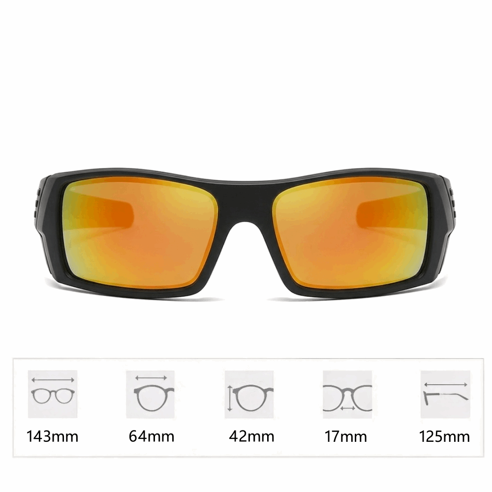 Orange mirror lens sport sunglasses with black PC frame
