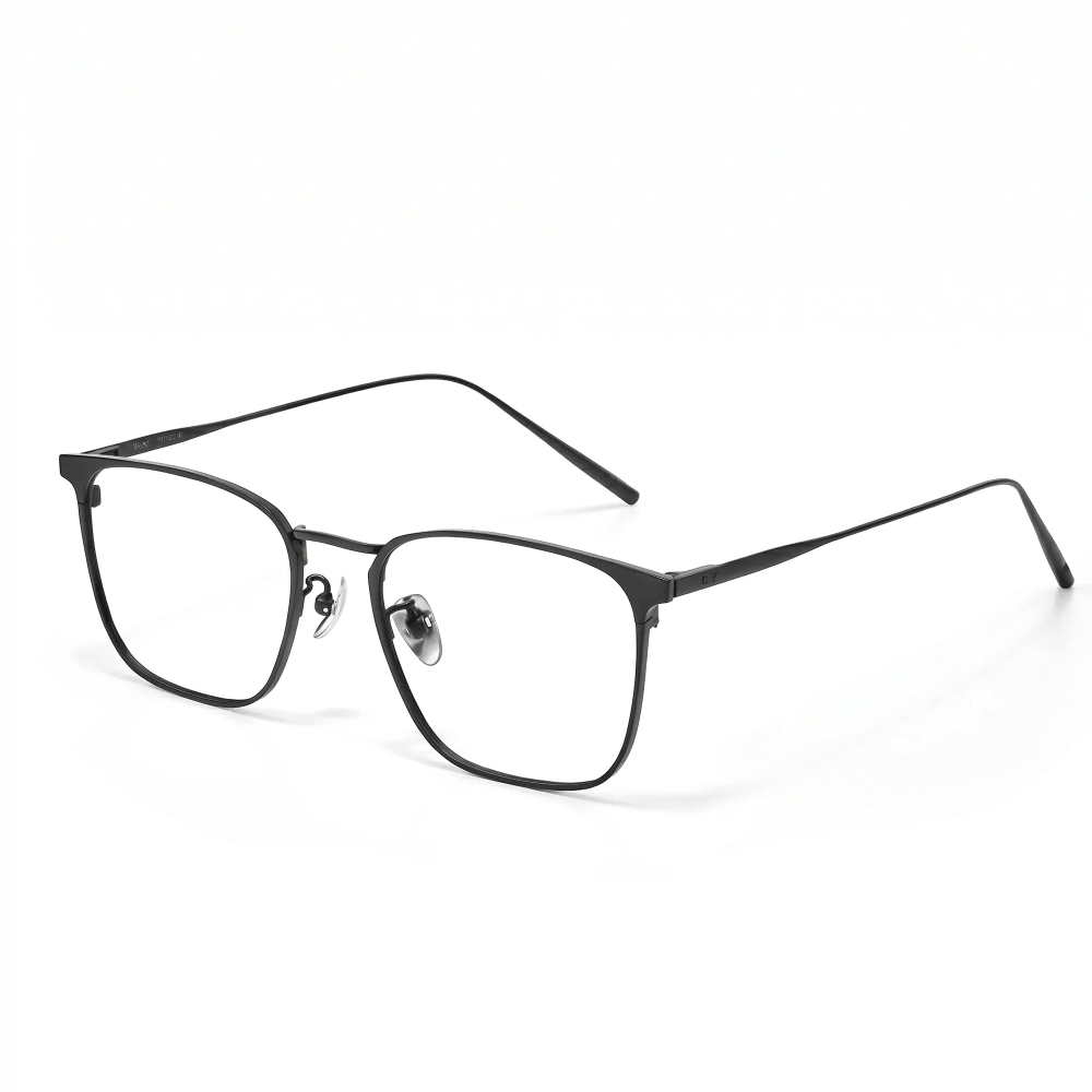 VELOP-703 ultra-light square prescription glasses in matte black titanium alloy frame