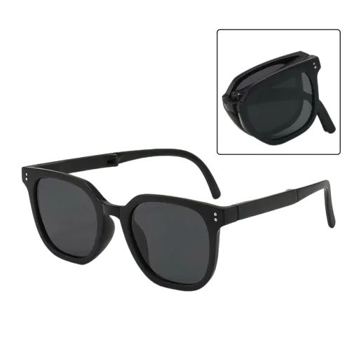 Classic Matte Black portable folding sunglasses, professional anti-glare sun protection.