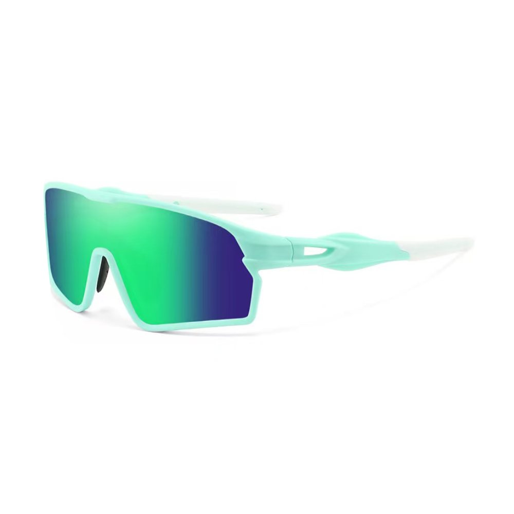 Mint green frame emerald mirror shield cycling sunglasses metal frame — VELSPT-654