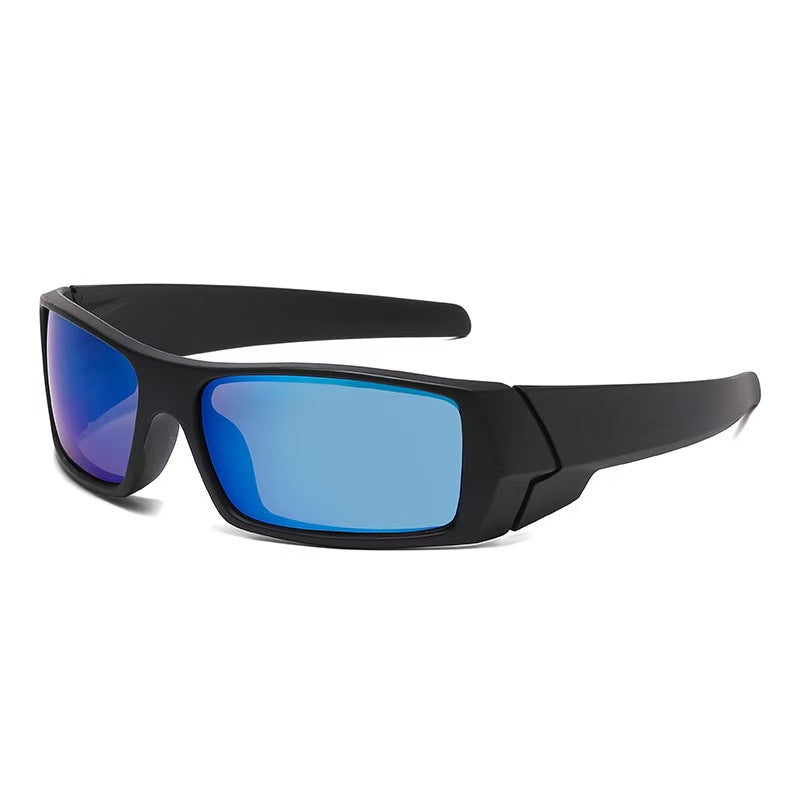 Blue mirror lens sport sunglasses with black PC frame