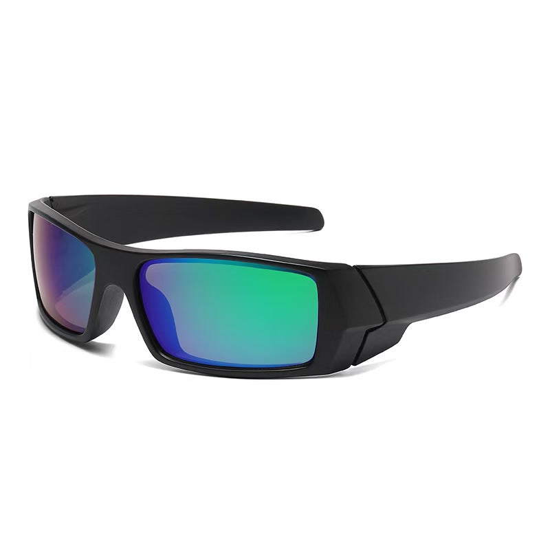 Green mirror lens sunglasses with black shatterproof PC frame