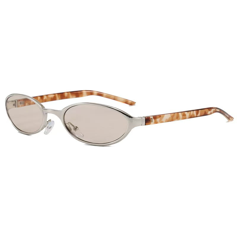 Retro Amber Tortoise oval metal glasses with clear lenses, vintage Y2K aesthetic frames.