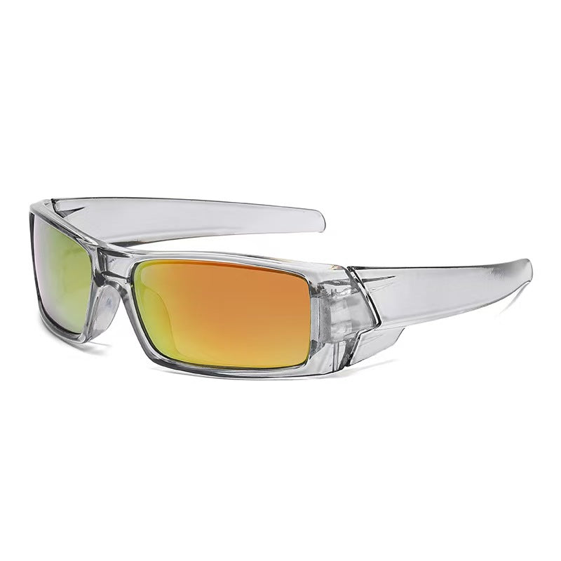 Orange mirror lens sport sunglasses with clear transparent PC frame