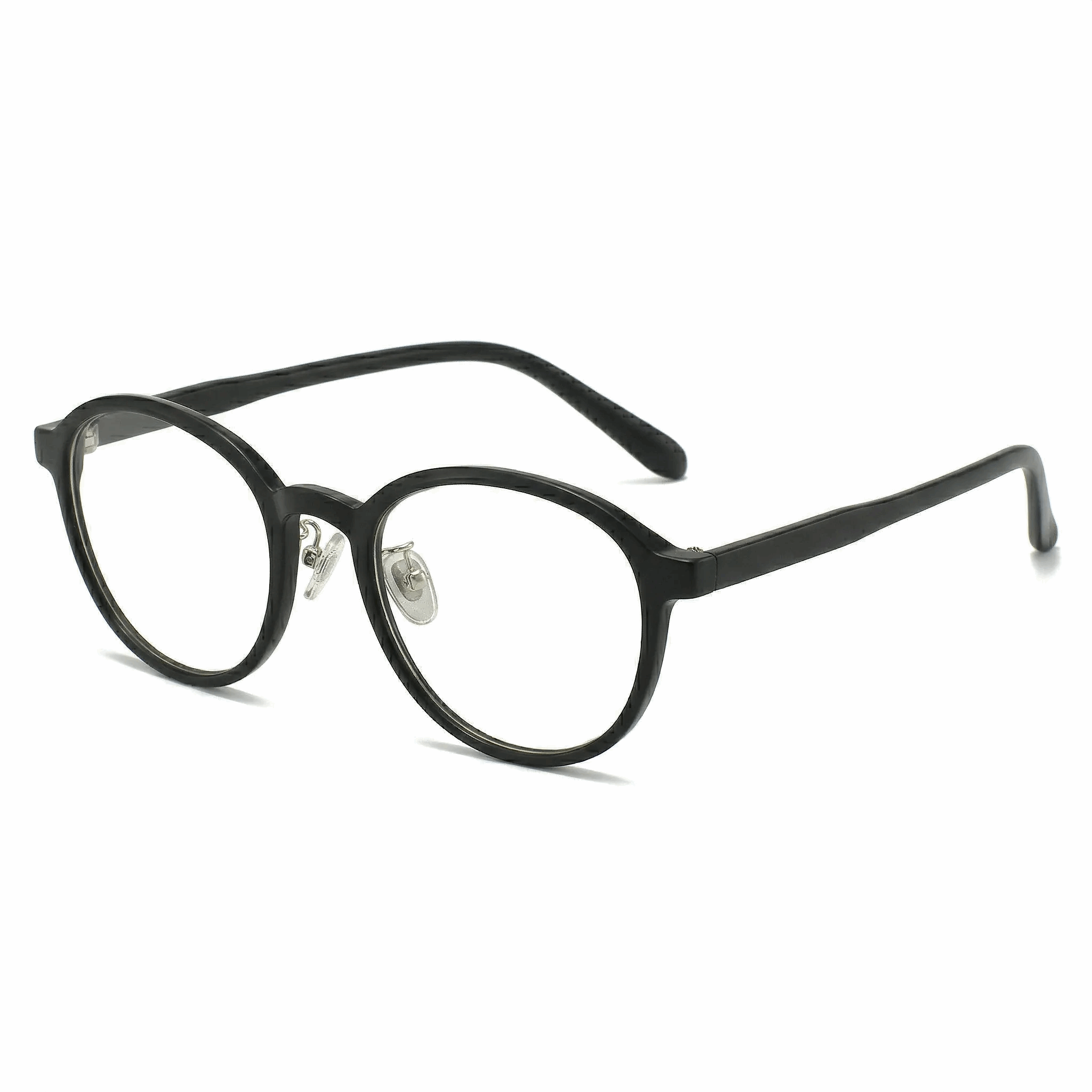 VELOPT-105 lightweight onyx black Boston prescription glasses with blue light blocking lenses.