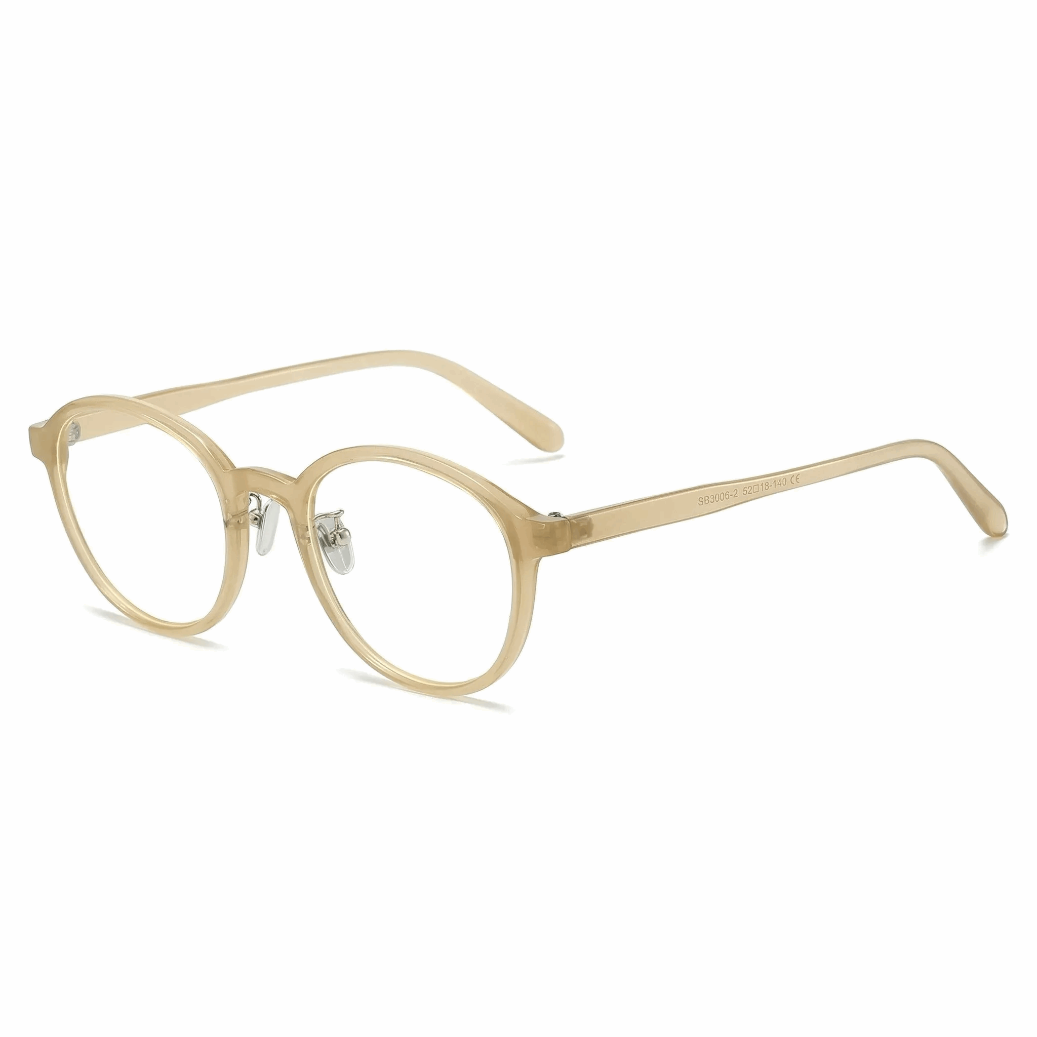 VELOPT-105 elegant champagne crystal transparent glasses, Rx-ready for custom lenses.