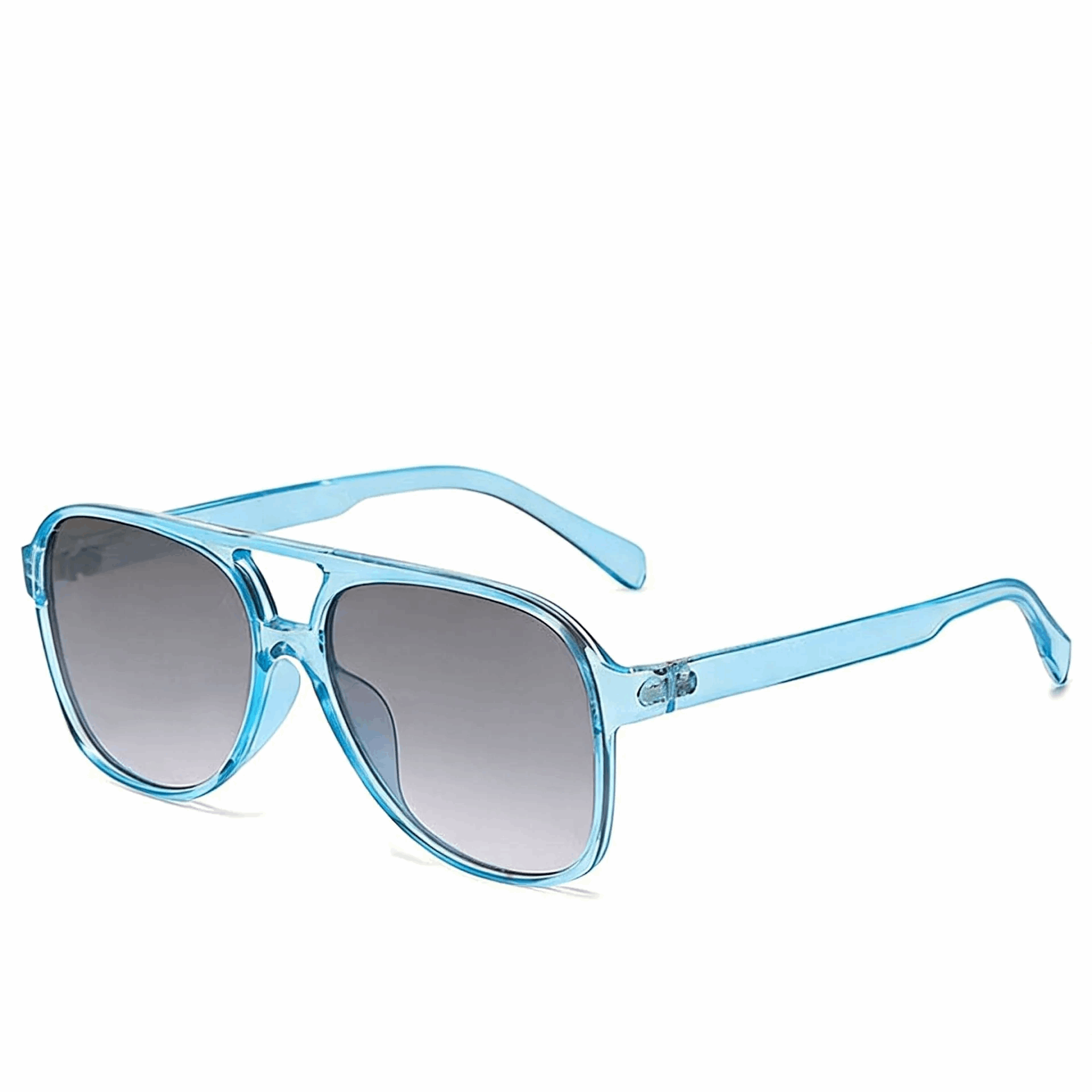 Trendy Translucent Ocean Blue aviator frames, modern lightweight summer eyewear.