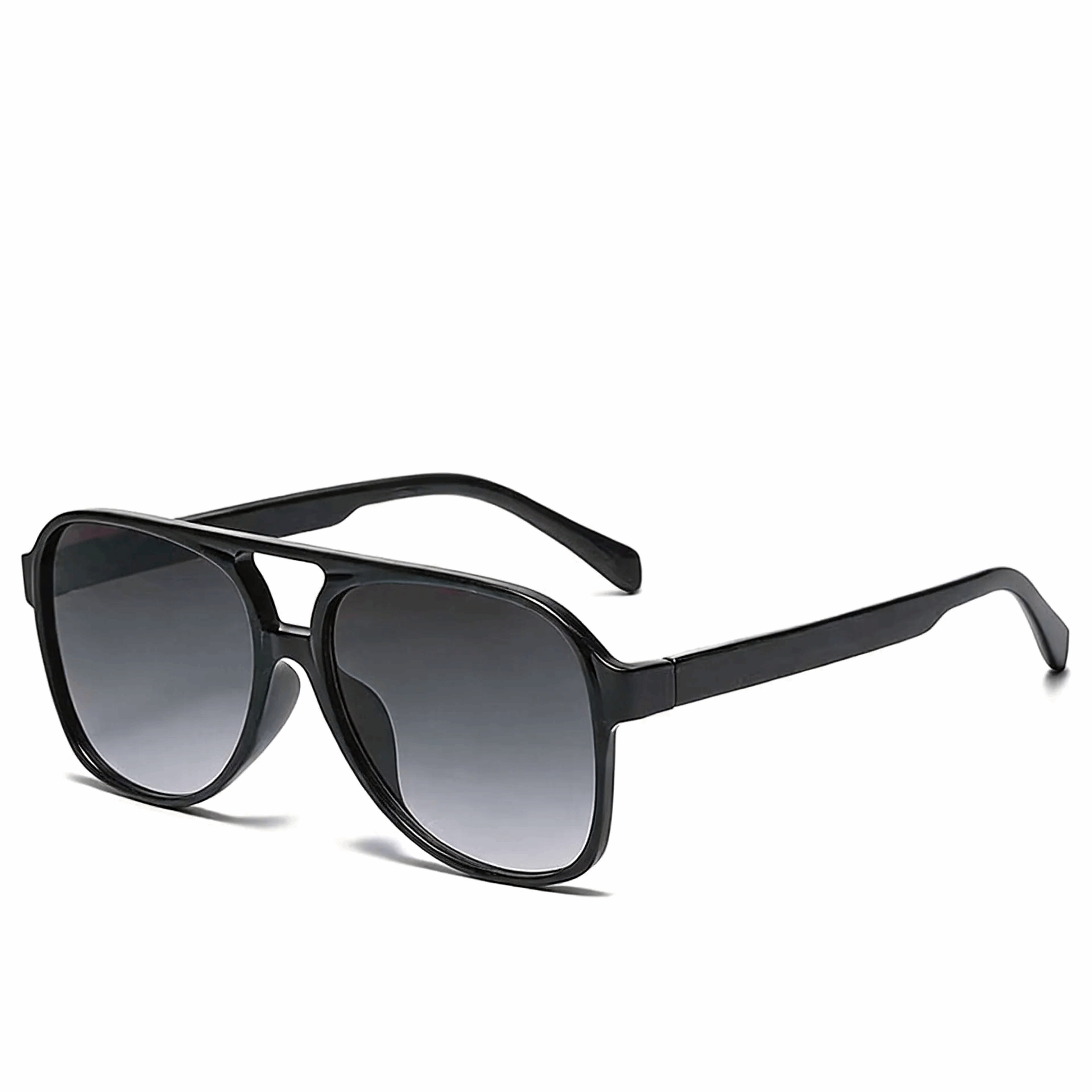 Classic Pitch Black double-bridge sunglasses, professional anti-glare fashion eyewear.