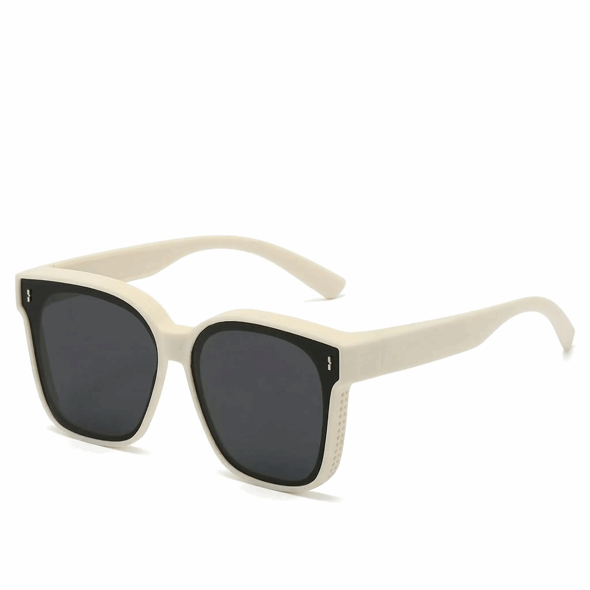 Elegant Creamy Beige oversized square shades, minimalist luxury eyewear by Velora.