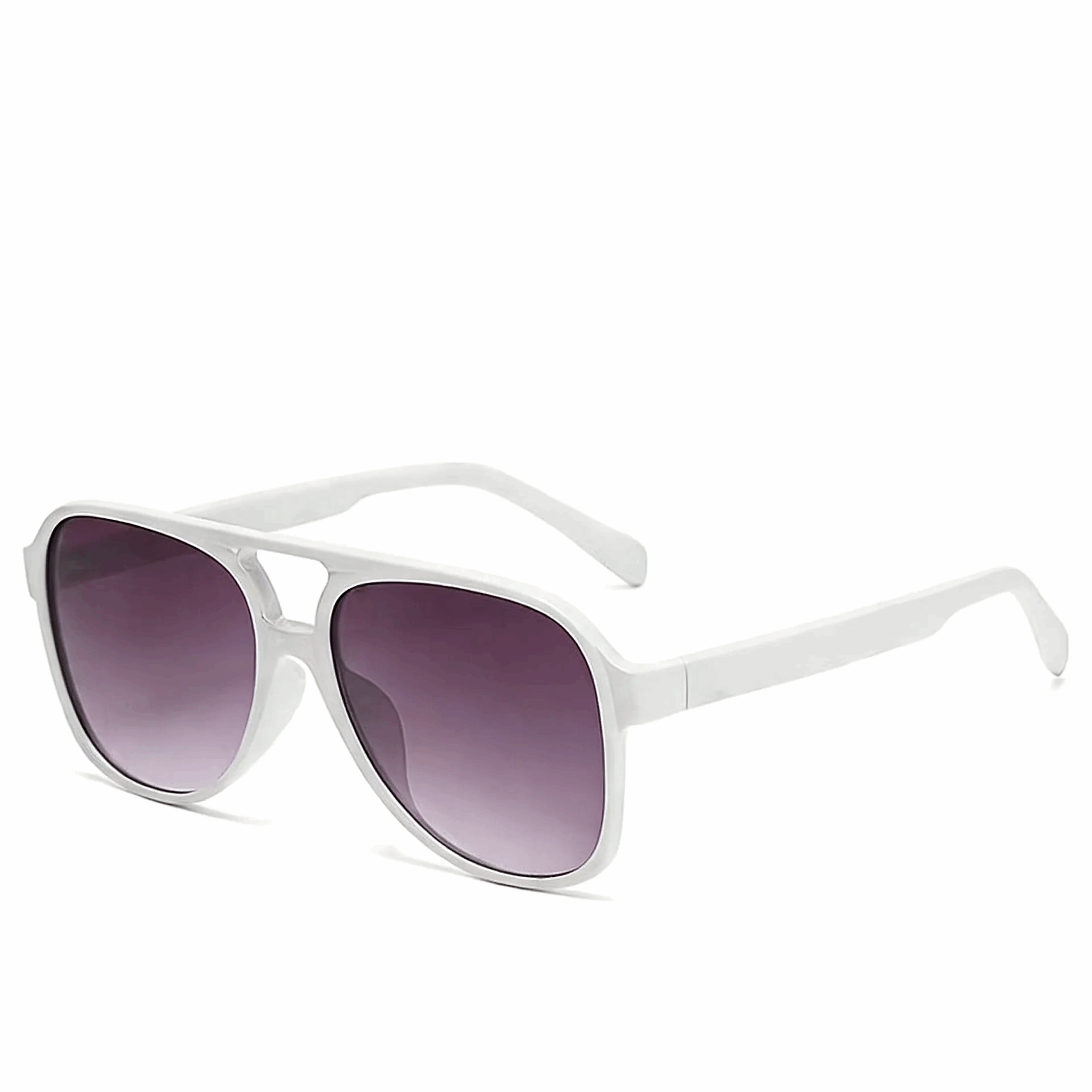 Sleek Glossy White oversized aviator shades with gradient purple-grey lenses.