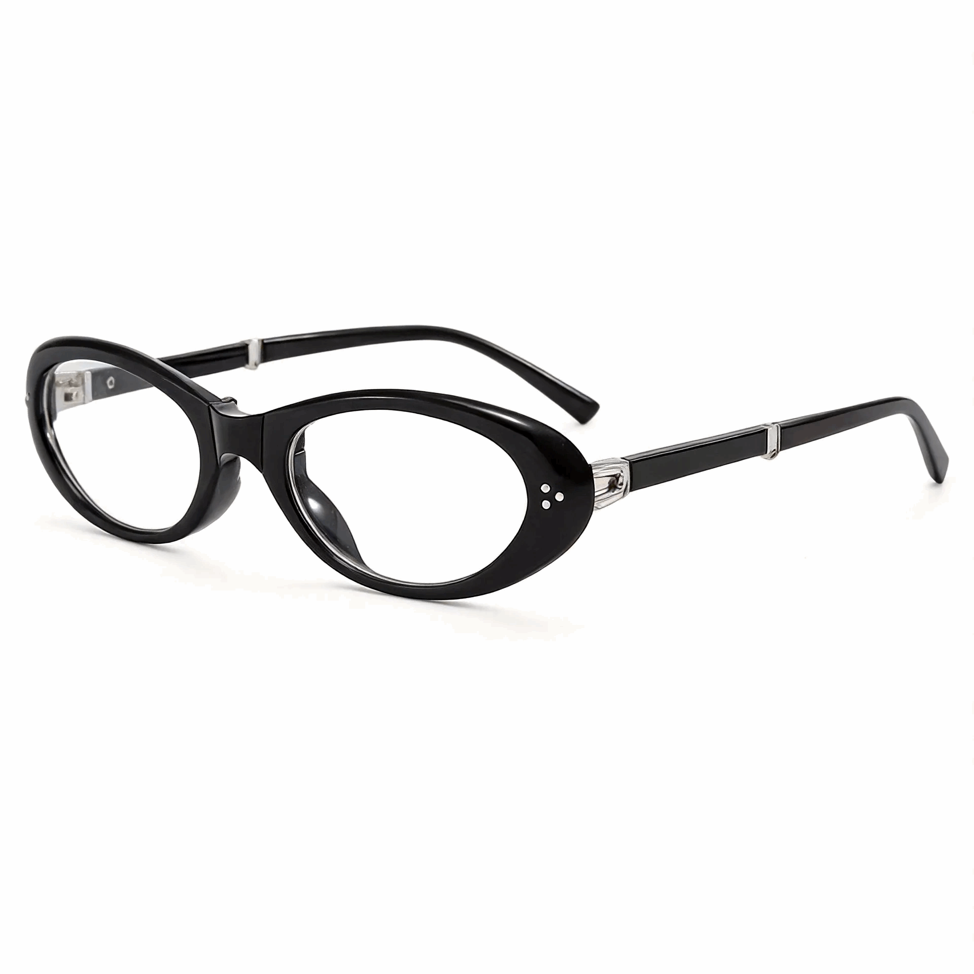 Sleek Midnight Black oval frames with Clear Decorative Lenses for a high-fashion look.