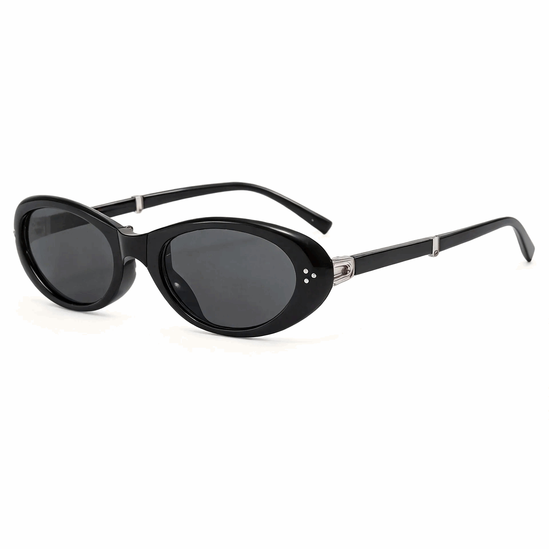 Timeless Polished Black chunky oval sunglasses, premium anti-glare vintage shades.