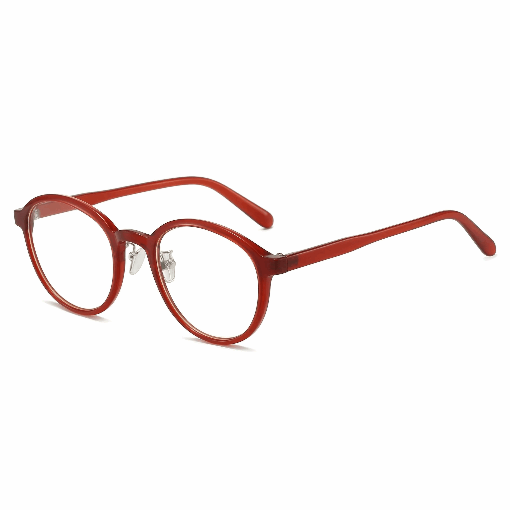 VELOPT-105 sophisticated deep cherry red Boston frames, lightweight and durable for travel.