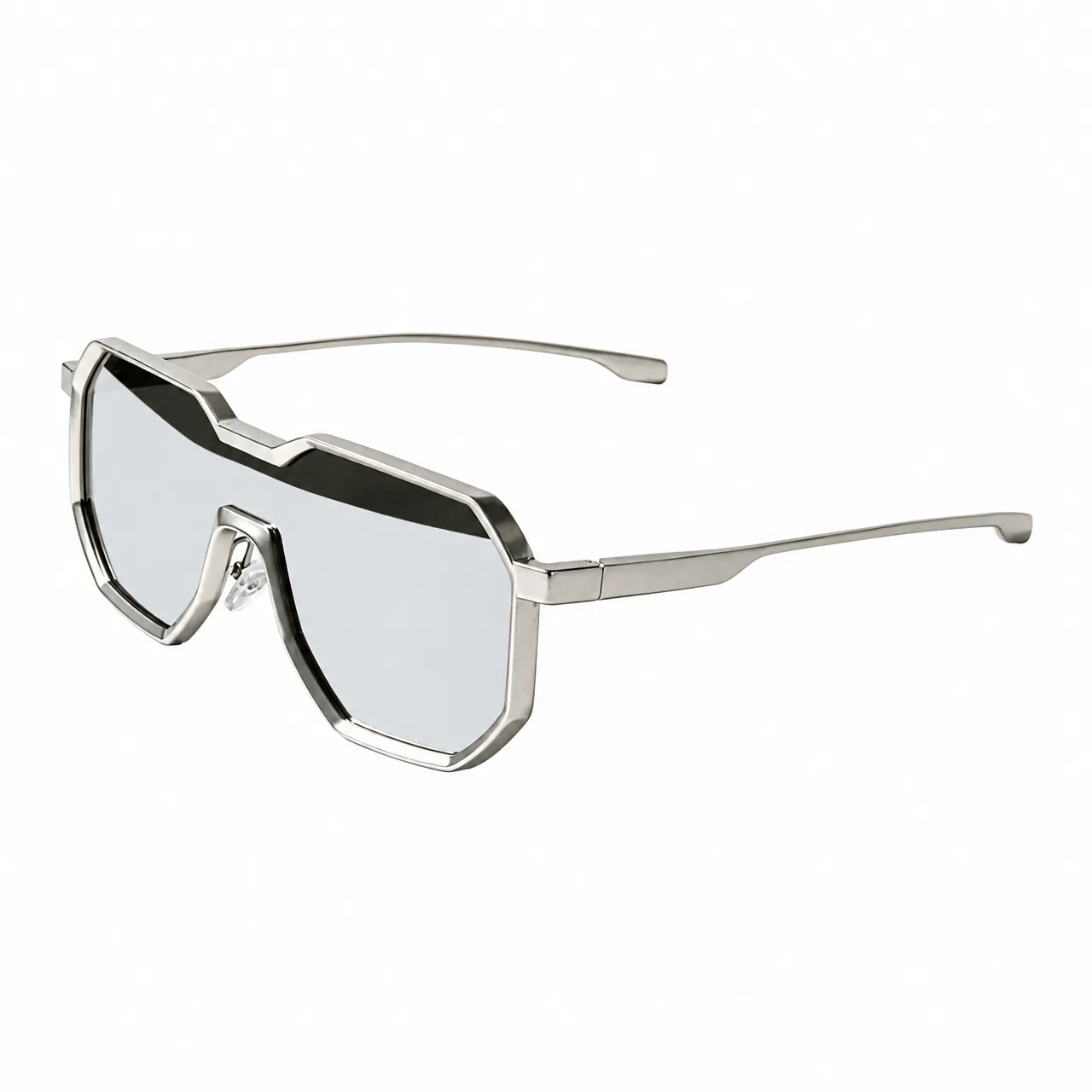 VELSUN-102 statement oversized metal sunglasses with solid dark charcoal grey lenses and a sleek polished silver frame