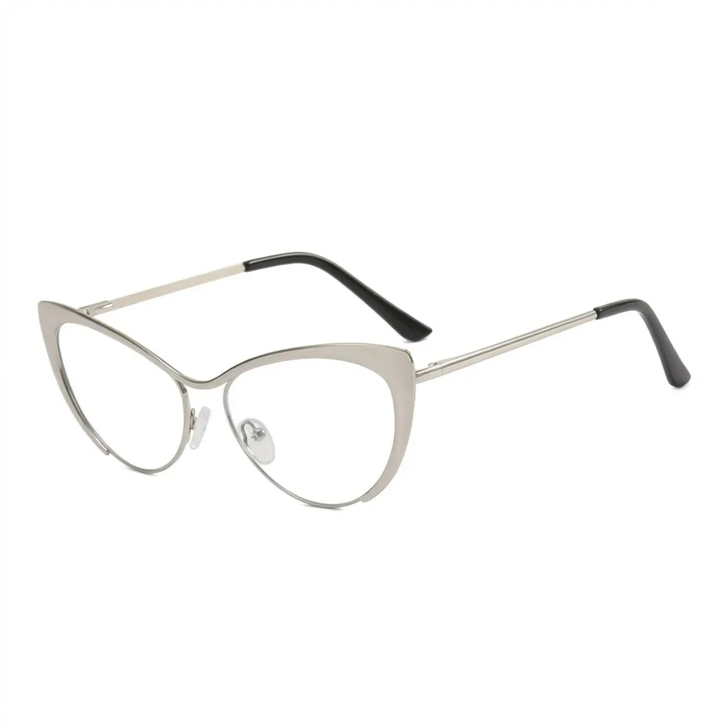 Silver half-rim cat eye metal prescription glasses 45-degree side view — VELOPT-104