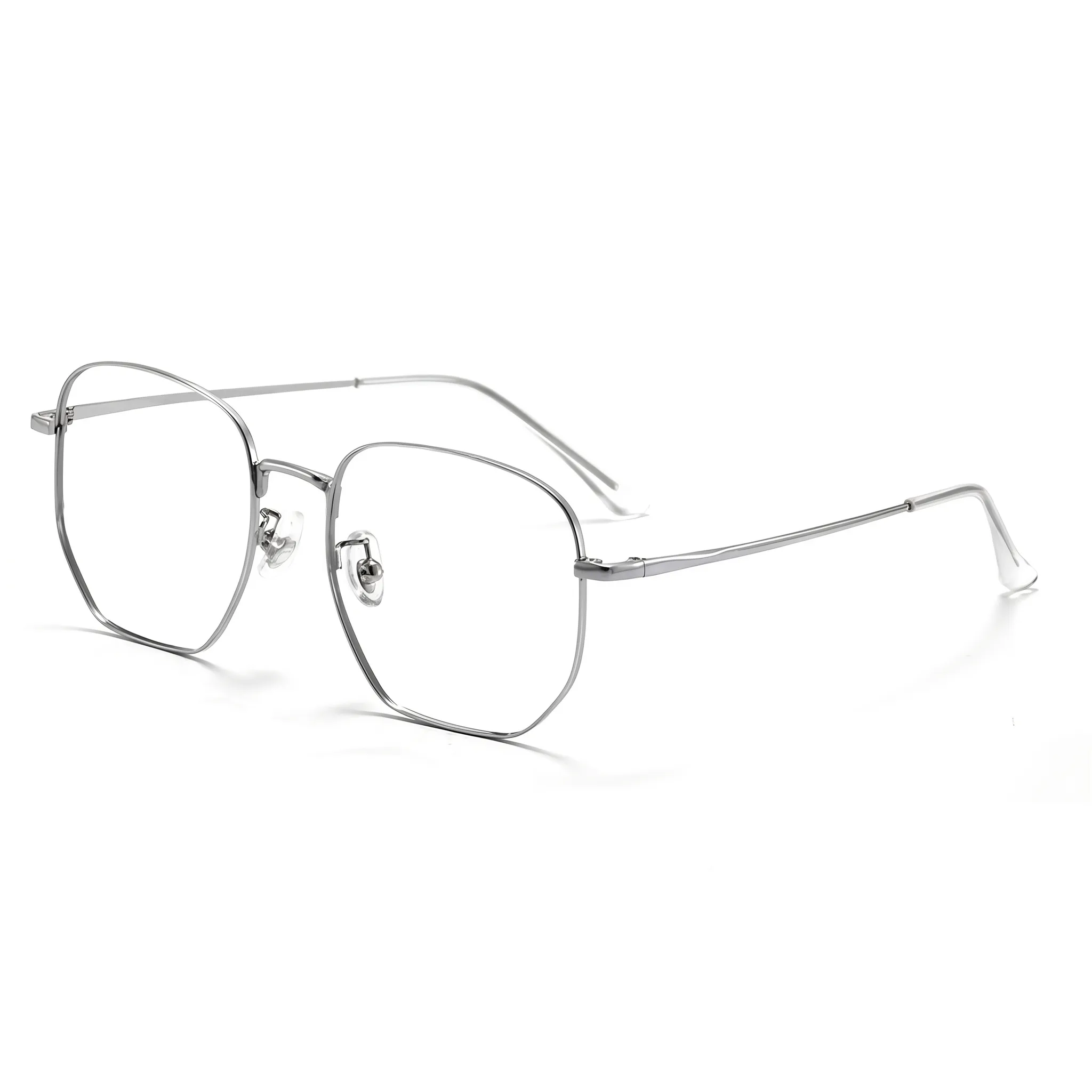 VELOPT-706 sleek classic silver hexagonal metal frame optical glasses for digital professionals looking to relieve computer screen glare.