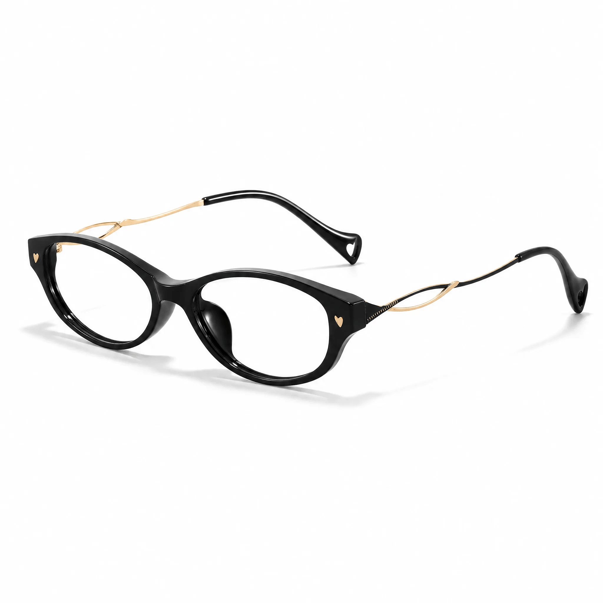 VELOPT-B101 classic black acetate cat eye frame glasses with sleek gold metal arms