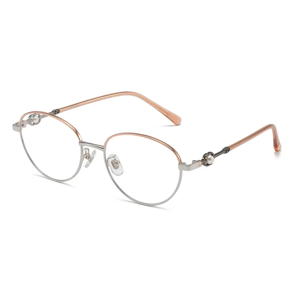 Classic Pale Gold luxury glasses, lightweight metal frames with artisanal temple details.