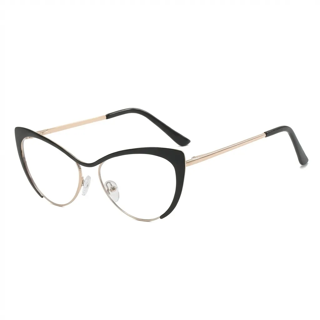 Matte black half-rim cat eye optical glasses metal frame women — VELOPT-104