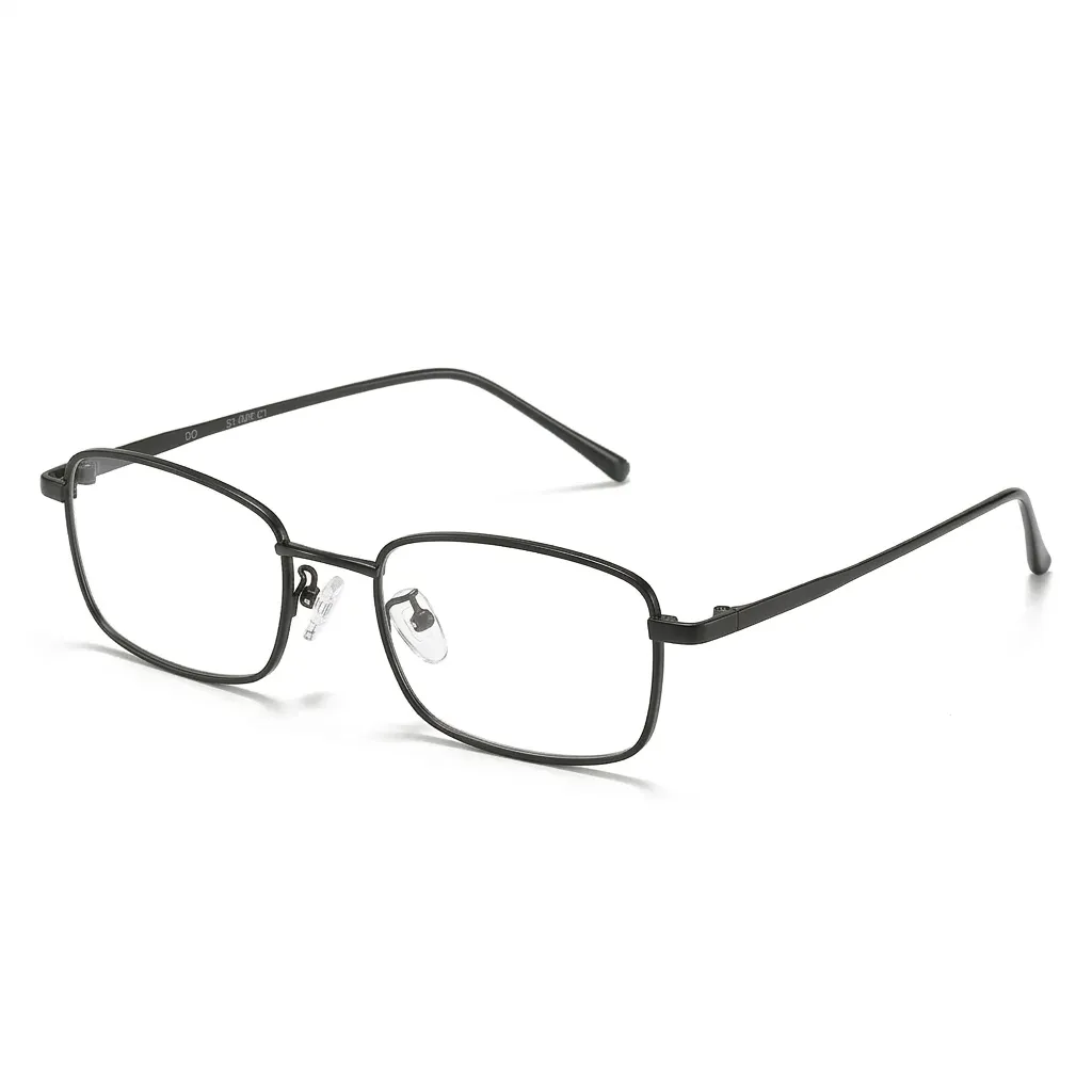 Classic matte black rectangular eyeglasses, professional slim-frame metal glasses for men and women.