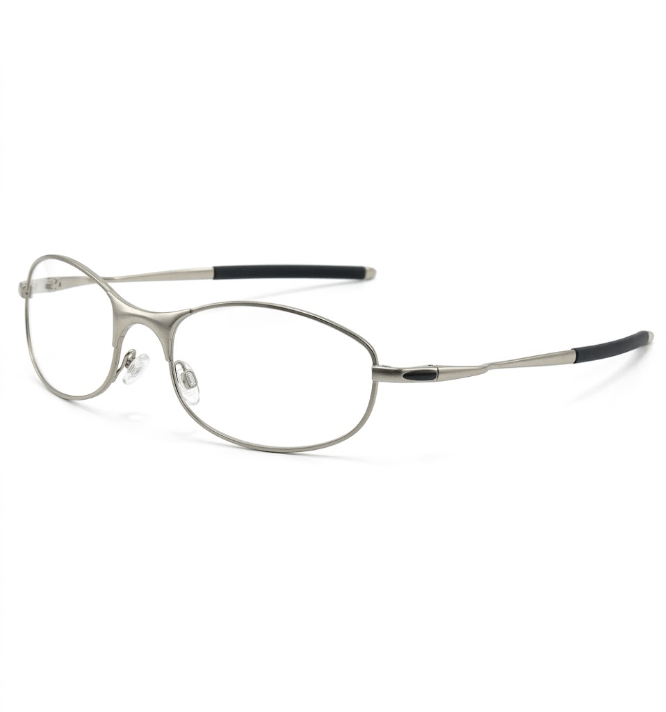 VELOPT-B105 lightweight ergonomic metal prescription frame in polished onyx black showing comfortable clear nose pads