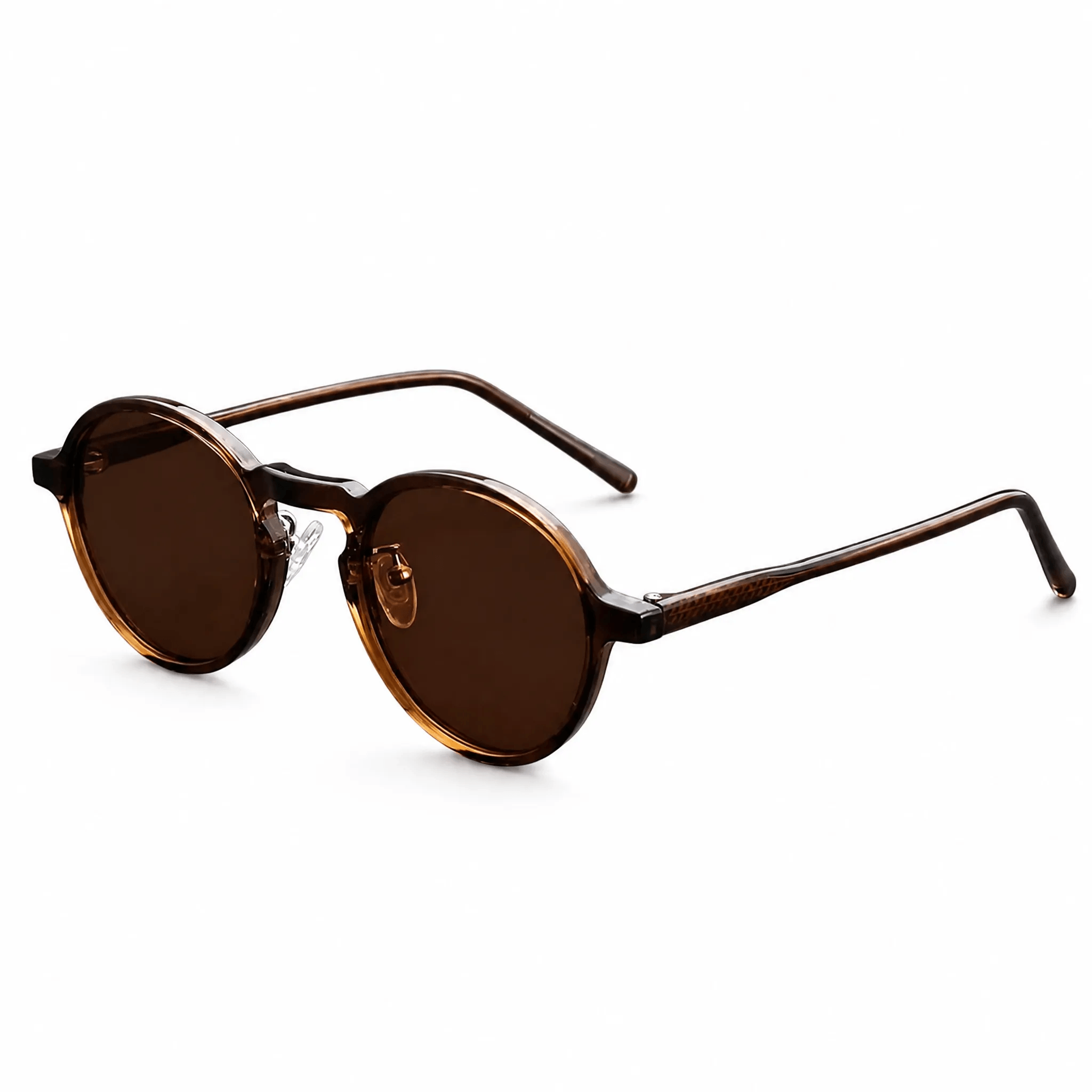 VELSUN-104 intellectual round keyhole bridge sunglasses in rich translucent amber brown tortoiseshell PC frame