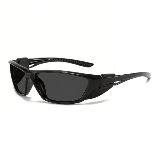 Black smoke gray lens polarized wrap sport sunglasses with PC frame