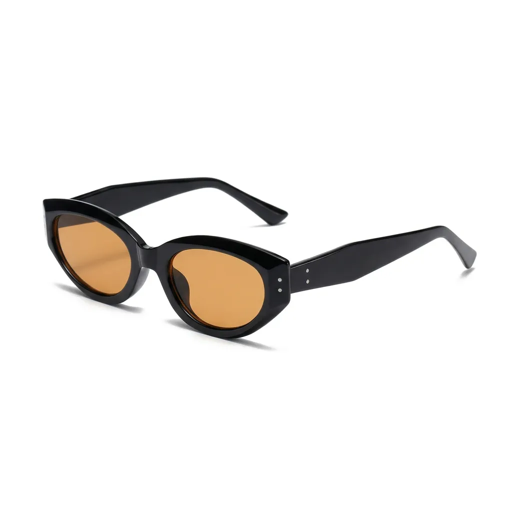 Vintage Translucent Tea oval cat-eye sunglasses with dark grey lenses, bold 90s style frames.