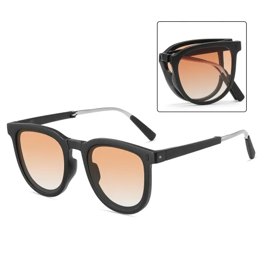 Earthy Cognac Brown collapsible sunglasses, retro-style portable frames.