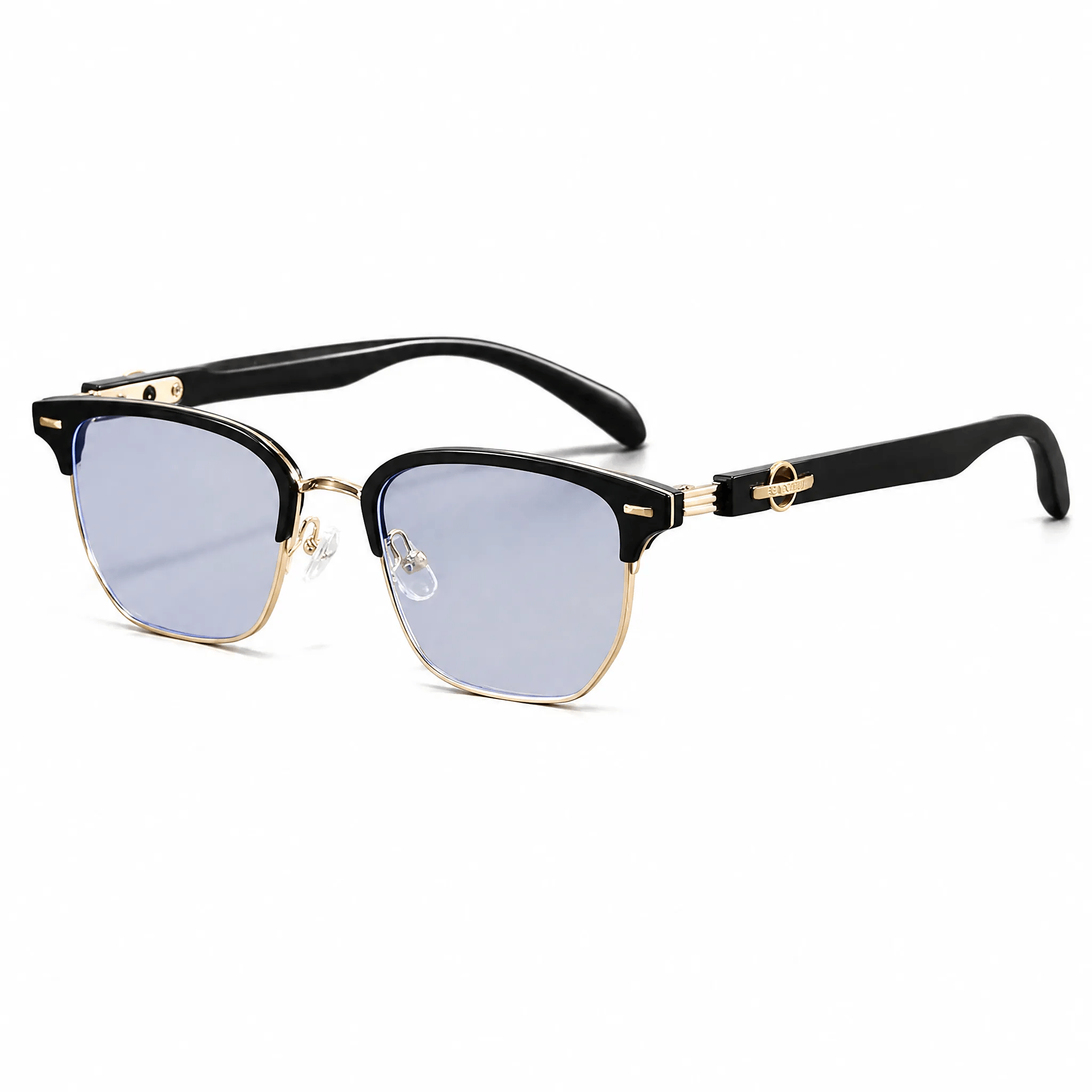 VELOPT-B103 intellectual clubmaster blue light blocking glasses in gloss black and striking gold metal rims