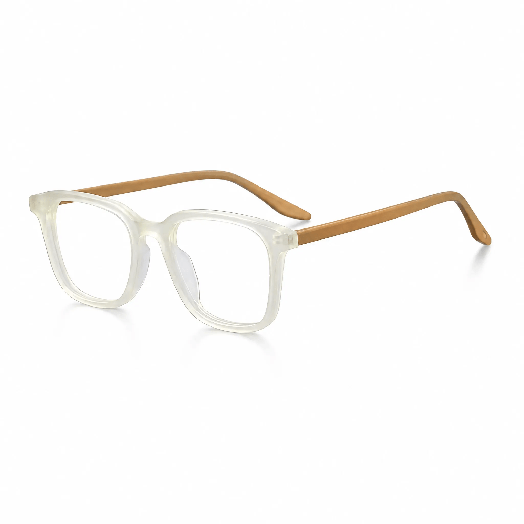 VELOPT-B108 translucent clear square PC frame glasses with contrasting dark brown temple arms