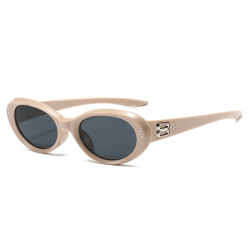 VELSUN-108 minimalist oval frame shades in a soft pastel lavender grey frame with solid dark grey lenses