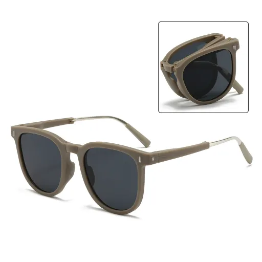 Trendy Taupe foldable frames with smoke grey lenses, lightweight outdoor eyewear.