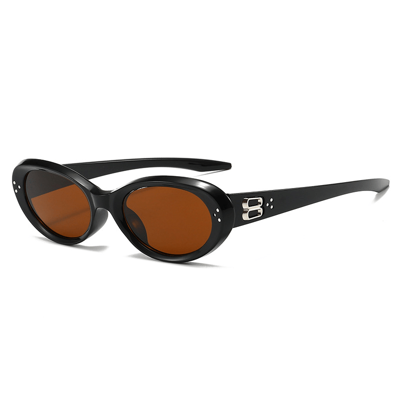 VELSUN-108 retro 90s oval sunglasses featuring a crystal black frame and dark brown lenses