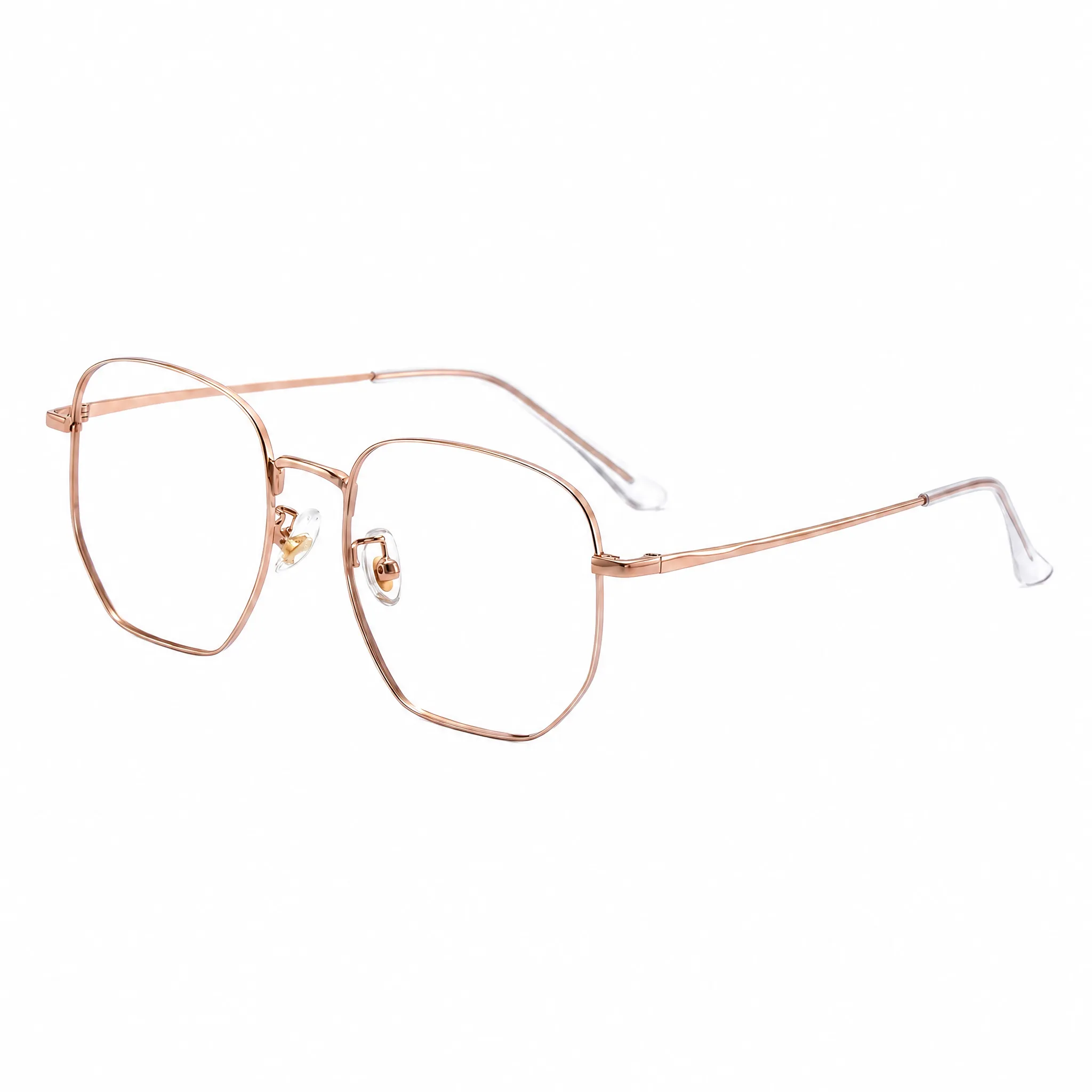 VELOPT-706 elegant rose gold geometric hexagonal metal prescription glasses featuring clear blue light blocking single vision lenses.