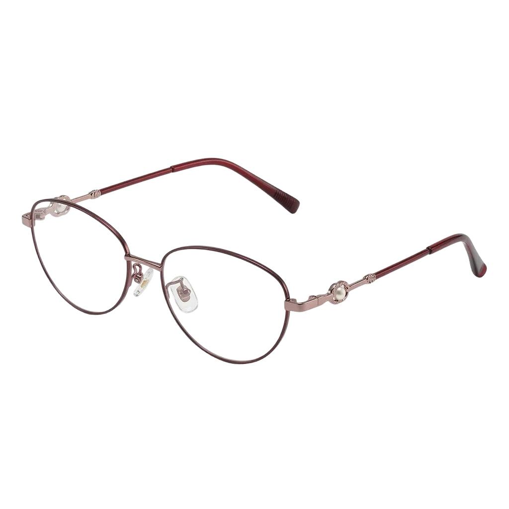 Stunning Wine Red metal prescription eyewear, fashion-forward decorative frames.