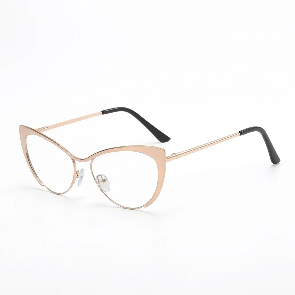 Rose gold open-bottom cat eye metal frame eyeglasses women — VELOPT-104