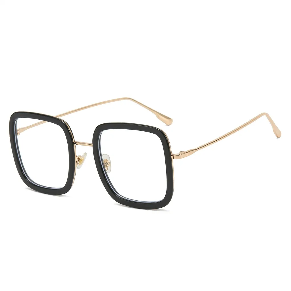 Bold Classic Black & Gold oversized square prescription glasses, sophisticated professional frames.