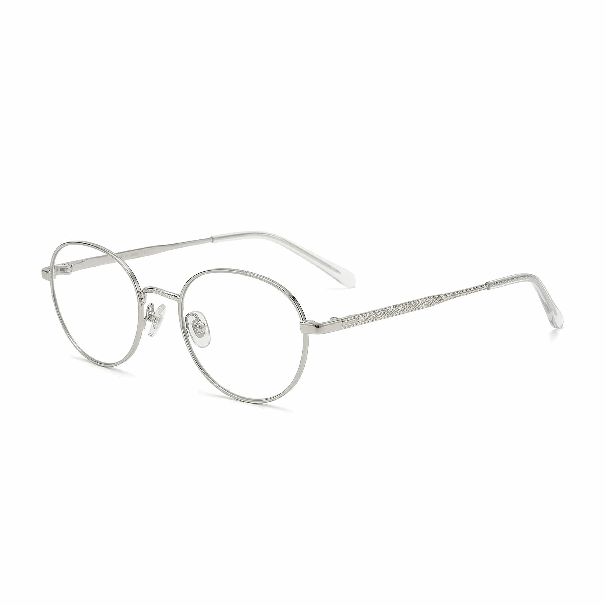 Sleek silver round metal prescription glasses by Velora, lightweight minimalist optical frames.