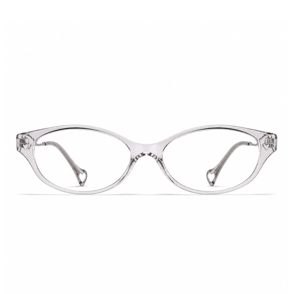 VELOPT-B101 sliver cat eye prescription glasses with gold metal temples and frame dimensions diagram