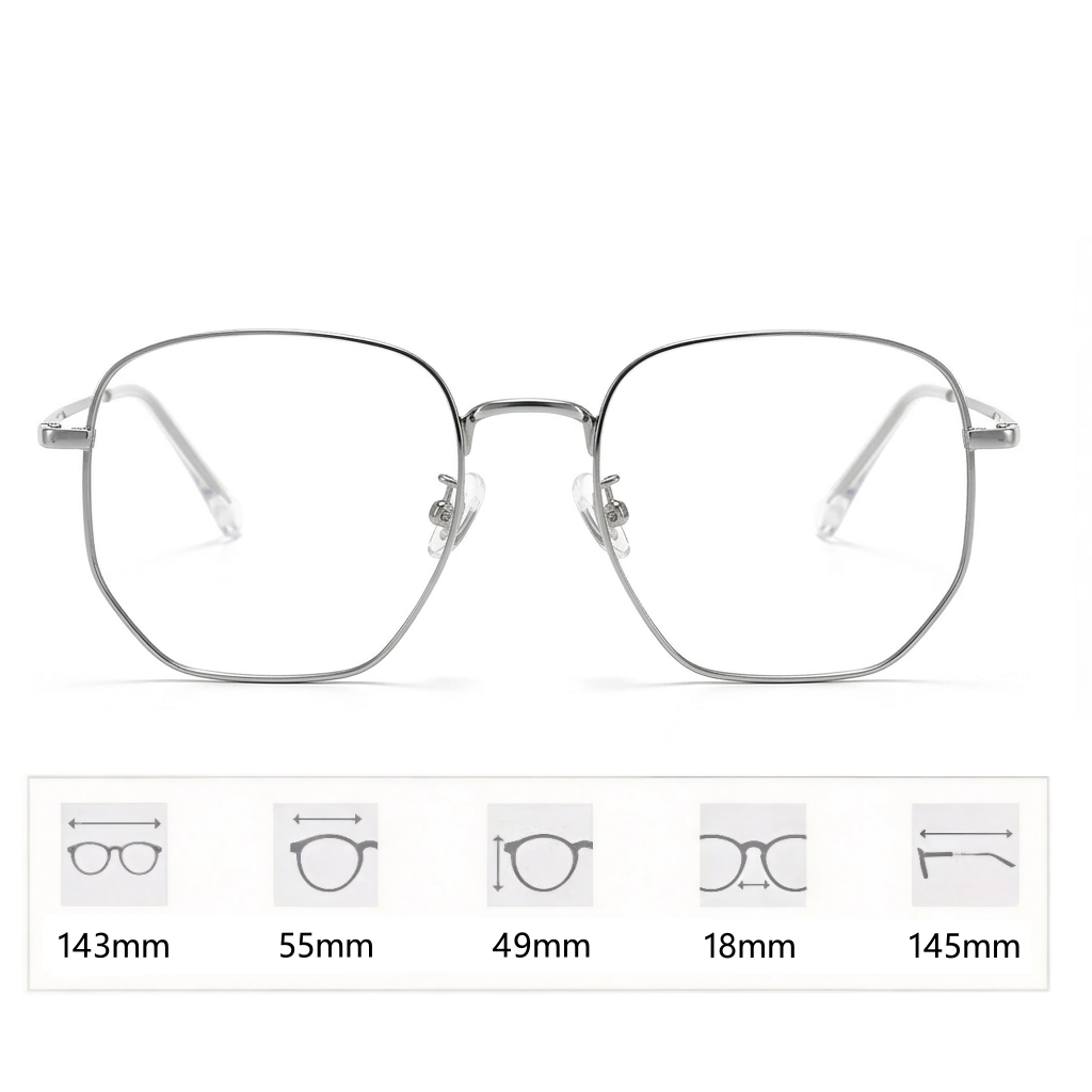 VELOPT-706 sleek classic silver hexagonal metal frame optical glasses for digital professionals looking to relieve computer screen glare.