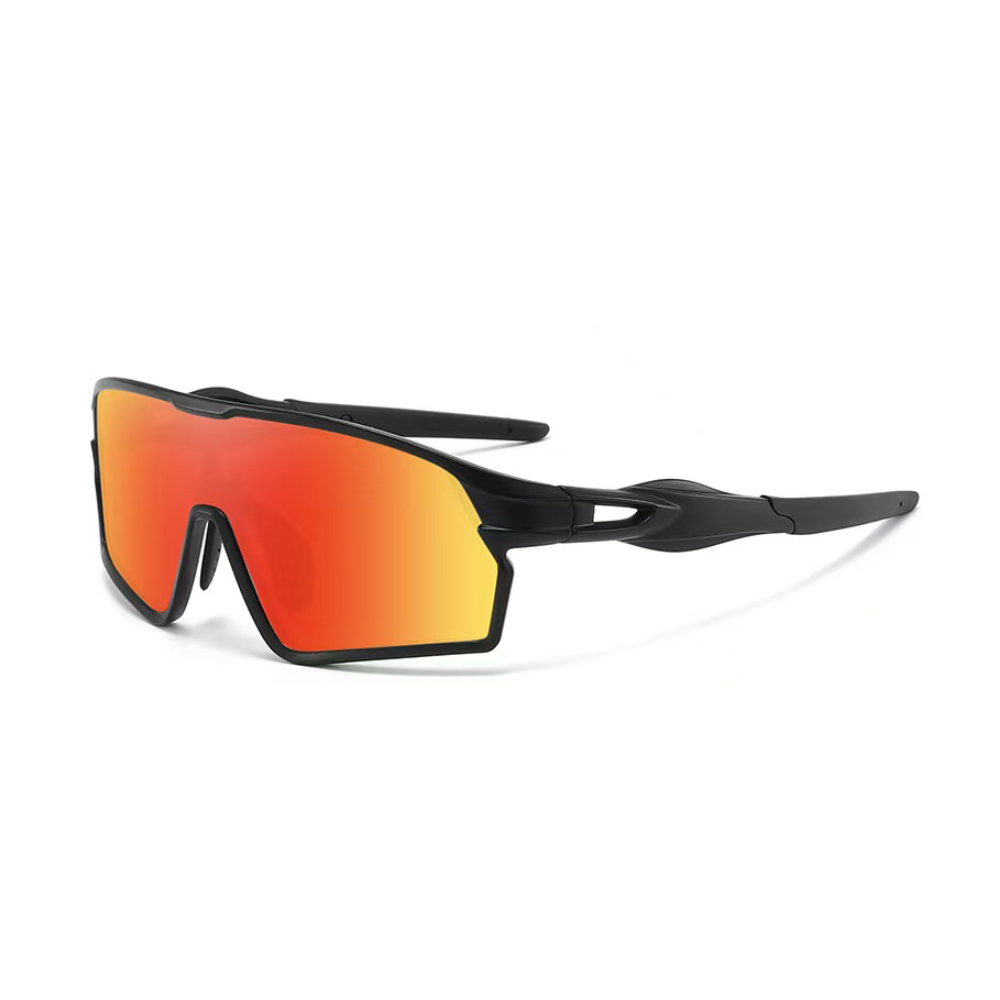 Black frame red mirror shield sport sunglasses with metal frame — VELSPT-654