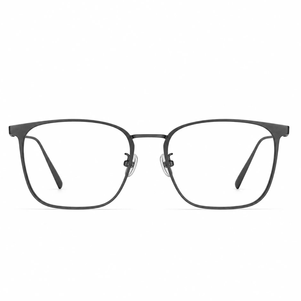 VELOP-703 minimalist titanium square eyeglasses frame in sleek gunmetal gray