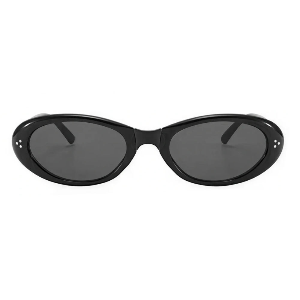 Timeless Polished Black chunky oval sunglasses, premium anti-glare vintage shades.