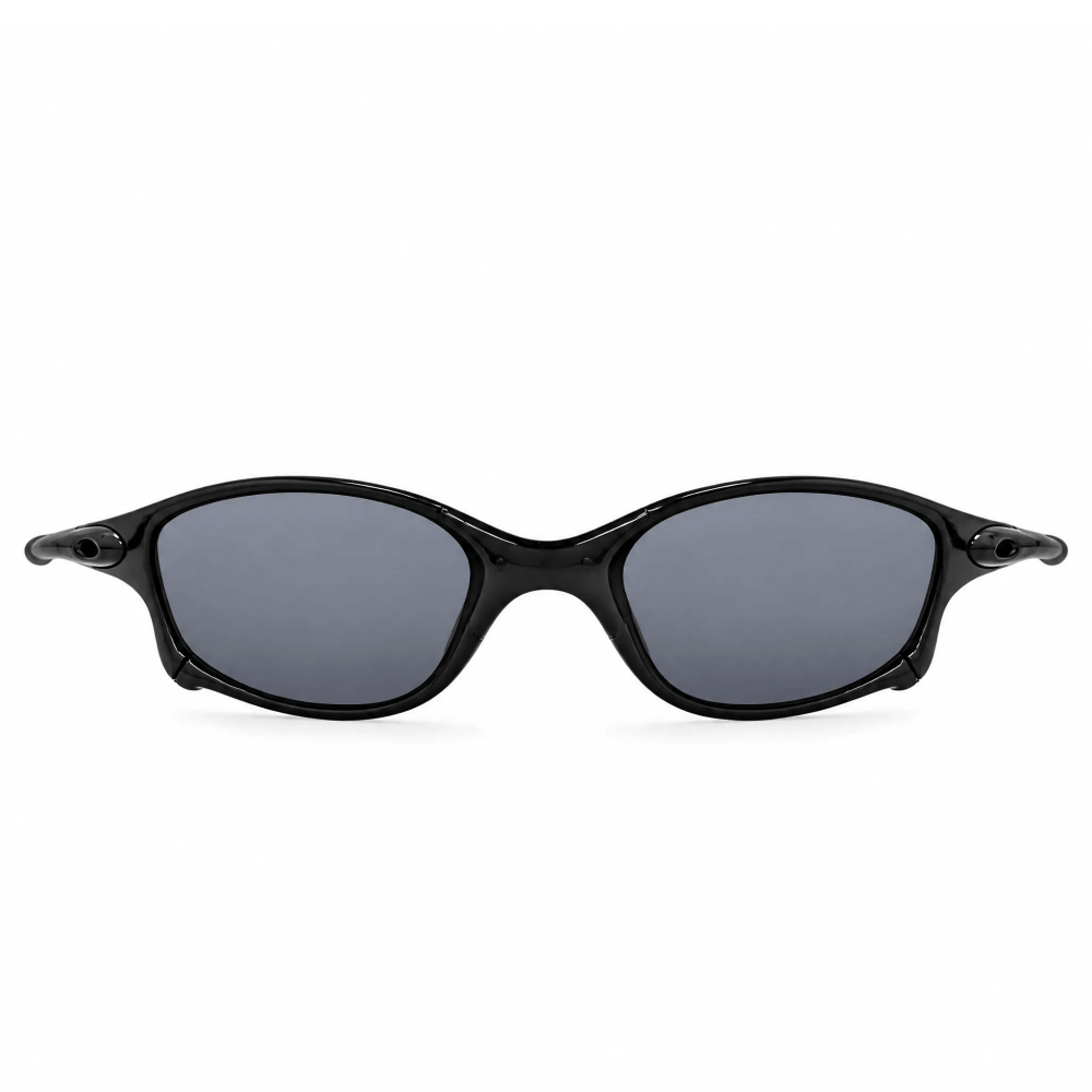 VELSUN-106 vintage metal sports wrap sunglasses in matte black frame with solid dark smoke grey lenses and sizing blueprint chart
