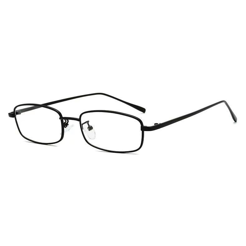 VELOP-705 matte black rectangular metal prescription glasses featuring adjustable nose pads and thin lightweight alloy temples for men and women.