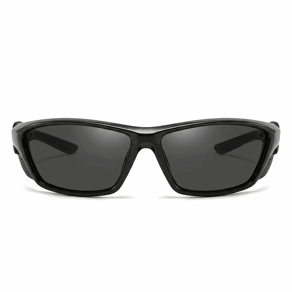Black smoke gray lens polarized wrap sport sunglasses with PC frame