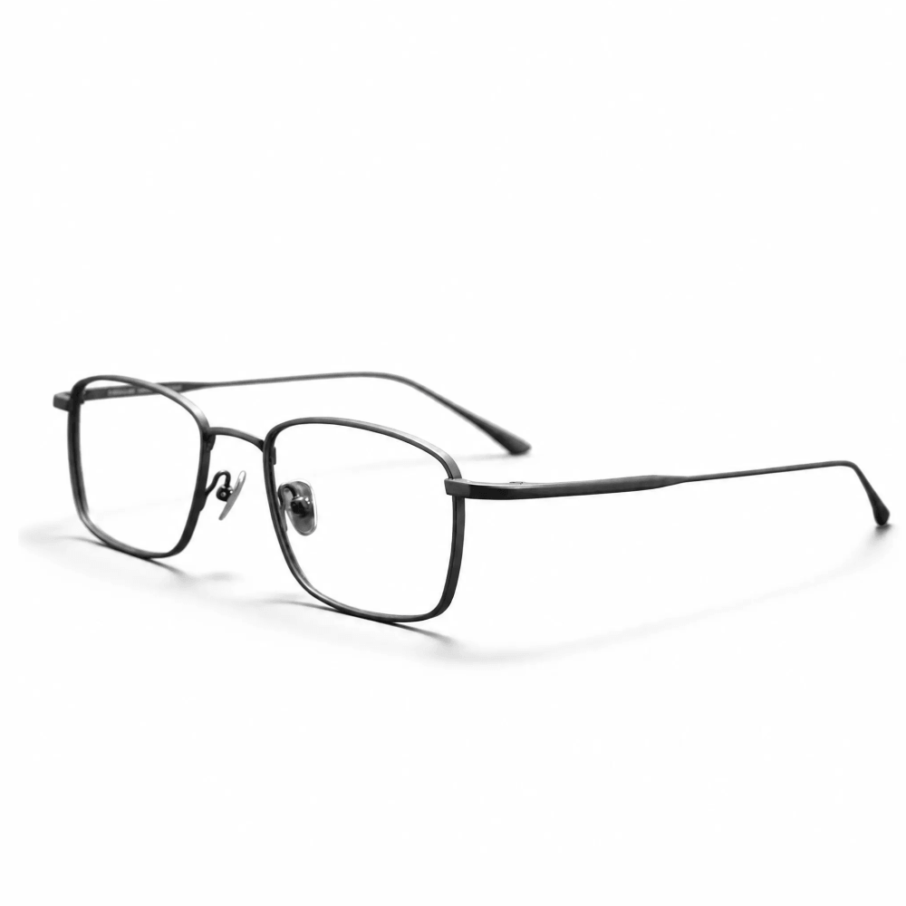 VELOP-704 gun black thin wire rectangular eyeglasses frame side view