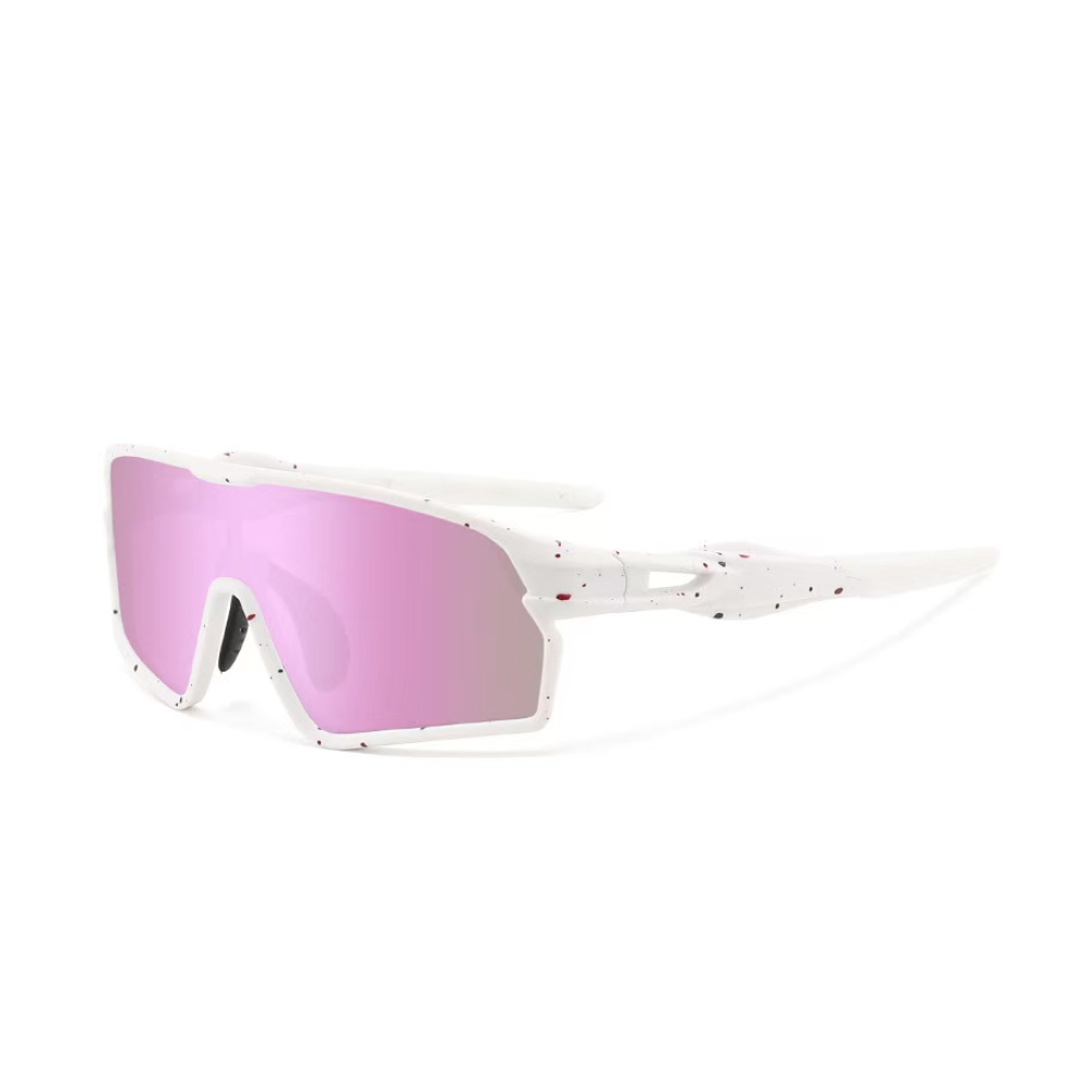 White frame pink mirror shield sport sunglasses lightweight metal — VELSPT-654